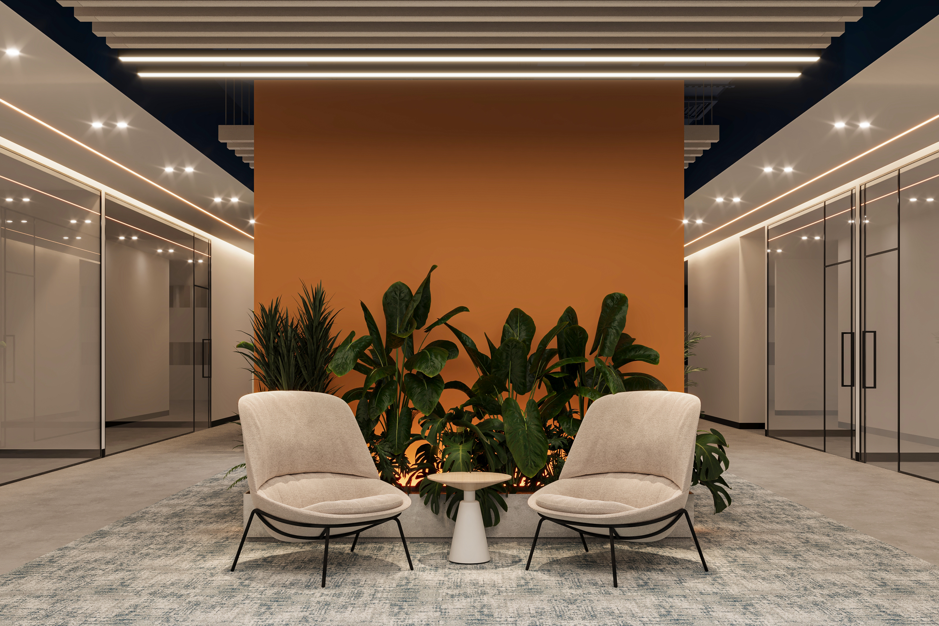 Architectural LED lighting illuminating a contemporary interior